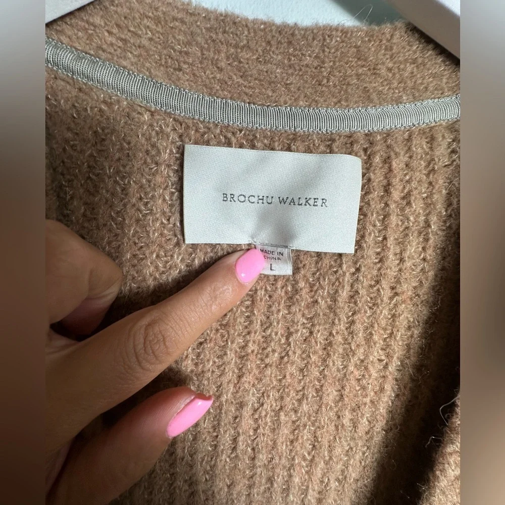 Brochu Walker Wool Baby Alpaca Camel Tie Hansen Wrap Cardigan Size Large - Picture 8 of 17